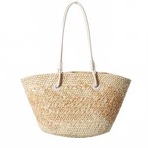 NEW ACCESSORY CONCIERGE women's turks woven straw tote bag in tan